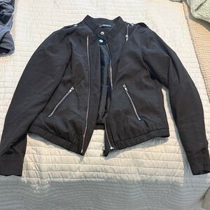 Allegra K Women's Black Bomber Jacket